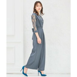 ドレスプラス DRESS+ パーティー 結婚式 ジャンプスーツ パンツドレス レース袖 オールインワン2way （チャコールグレー）