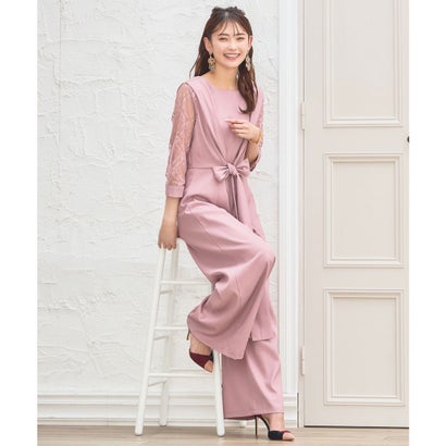 ドレスプラス DRESS+ パーティー 結婚式 ジャンプスーツ パンツドレス レース袖 オールインワン2way (スモークピンク)