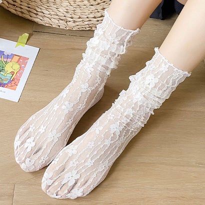 シースルーソックス 花柄レース 女性用