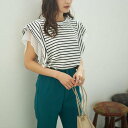 ジーラ GeeRA 冷感シフォン使いフレアーカットソー (白系ボーダー)