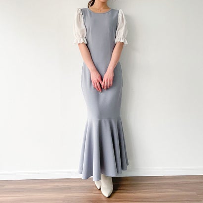 ジュノア JUNOAH シフォン袖ドッキングマーメイドワンピース （ブルー×ホワイト）のサムネイル