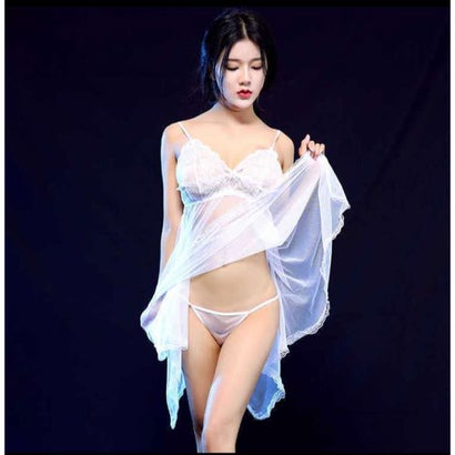 バニラ Vanilla セクシー雑貨 透け感レースベビードール&Tバックショーツセット (白)