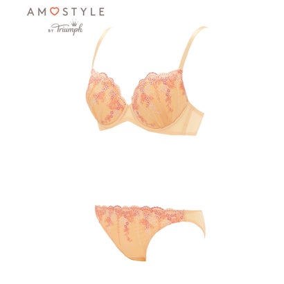 アモスタイル ハ?イ トリンフ? AMOSTYLE BY Triumph デイリーAMOSTYLE 寄せブラ＆ショーツセット 271 スチームフラワーレース B-Dカップ【返品不可商品】 （オレンジ）