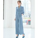 ドレスプラス DRESS+ ジャンプスーツ パンツドレス シフォン S M L パーティー 結婚式 (ブルー)