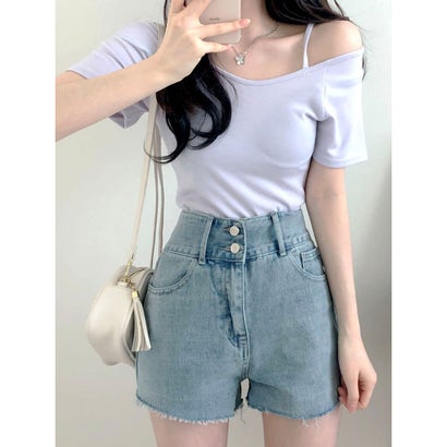 ビビッドレディ VIVIDLADY ラブリーに着用するオフショルダー半袖Tシャツ レディース 夏 （ライトパープル）のサムネイル