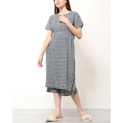 【 リラFes 】アズ as クレープワンピース&7分丈ボトムセット (ギンガムチェックネイビー)