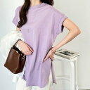 ジーラ GeeRA 綿100%フレンチスリーブチュニックTシャツ (パープル)