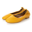 【本革】シャーリングローヒールパンプス(イエロー)