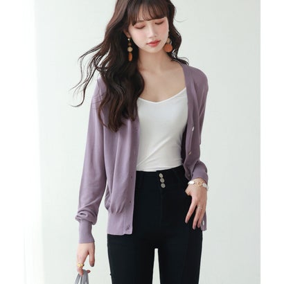 セゾンドパピヨン SAISON DE PAPILLON サマーニットVネックカーディガン （パープル）のサムネイル