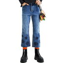 デシグアル Desigual フロック加工 クロップド フレアジーンズ (ブルー)