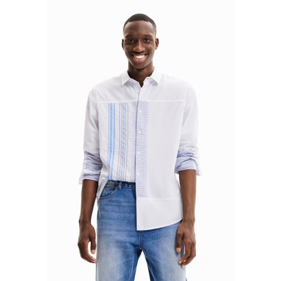 デシグアル Desigual ボーダーパッチワーク シャツ (ブルー)