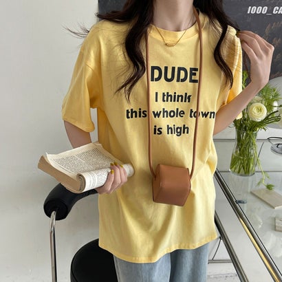 英字ロゴプリント半袖Tシャツスリット入り