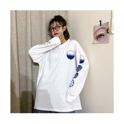 デバイス DEVICE 袖プリント ロンT 長袖Tシャツ （ホワイトブルー）