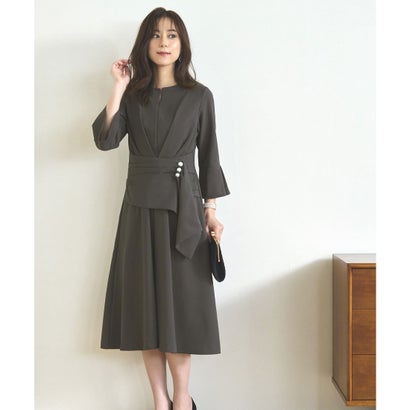 ルイルエブティック RUIRUE BOUTIQUE ウエストパールフレアワンピース 結婚式 パーティー ドレス （ダークグレー）