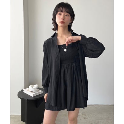 ジュエローブ Jewelobe チューブトップショートサロペ×ロングシャツセットアップ (ブラック)