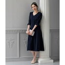 ドレスプラス DRESS+ ワンピース 袖付き 披露宴 結婚式 オフィス パーティードレス (ネイビー)