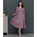 ドレスプラス DRESS+ ワンピース 袖付き 披露宴 結婚式 オフィス パーティードレス (ダークラベンダー)