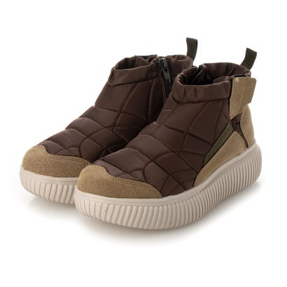 ゴムゴム Gomu56 軽量厚底ミドルカットキルティングスニーカー (ダークブラウン)