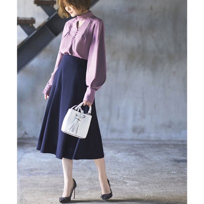 ルイルエブティック RUIRUE BOUTIQUE 洗えるシークレットゴムハイウエストAライン美脚スカート （ネイビー）