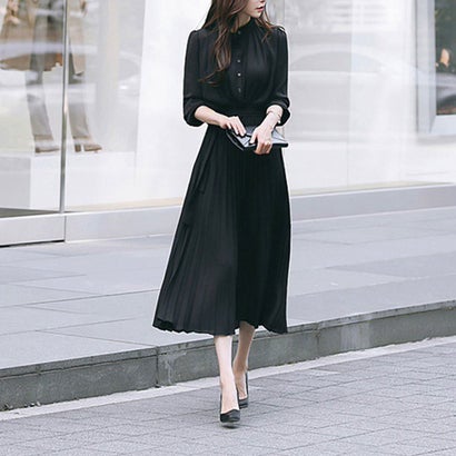 アンドソワレ &soiree ウエストリボンプリーツワンピース （ブラック）