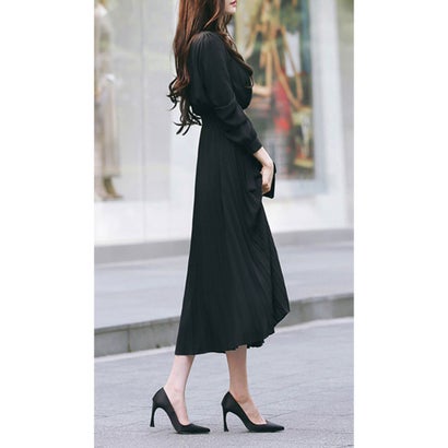 アンドソワレ &soiree ウエストリボンプリーツワンピース （ブラック）