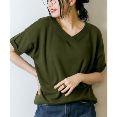 アットワン atONE Vネックドルマン半袖綿ニット （KHAKI）