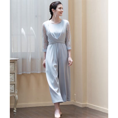 ドレスプラス DRESS+ パーティー 結婚式 ジャンプスーツ パンツドレス レース袖 オールインワン2way （ライトグレー）