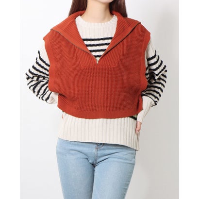 スタイルブロック STYLEBLOCK ワッフルニットハーフジップショートトップス （オレンジ）