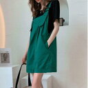 メゾンドラティール maison de LATIR ショートサロペット×Tシャツ2点セット (グリーン)(4)