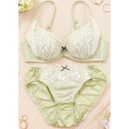 パリーゼ Palissee ふんわりウーリーフラワー 3/4カップブラ&ショーツ【返品不可商品】 (カーキ)