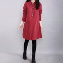 アミュレット Amulet ノーカラーシャツワンピース レディース 長袖 ひざ丈 無地 シンプル ゆったり ナチュラル (ワインレッド)