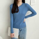 ショッピングゴー shoppinggo ニットセーター レディース 長袖 Vネック 無地 ブニット トップス プルオーバー 薄手 チュニック ニットソー (ブルー)(4)