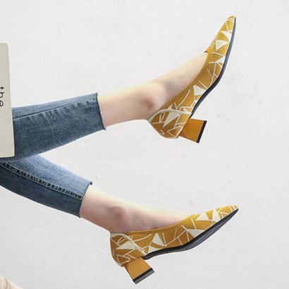 フォースメント Forcement ウーブンポインテッドトゥパンプス ミュールパンプス （イエロー）