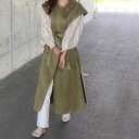 ラウアー LAUIR ベルト付きくるみボタンロングベスト (カーキ)