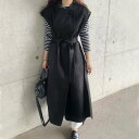 ラウアー LAUIR ベルト付きくるみボタンロングベスト (ブラック)