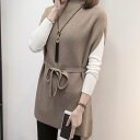 アミュレット Amulet ウエストリボンニットベスト レディース ハイネック 無地 ウェストマーク 大人女子 着痩せ効果 (ベージュ)(4)