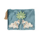 カンカン KANKAN ベロア刺繍ポーチL (ブルー)