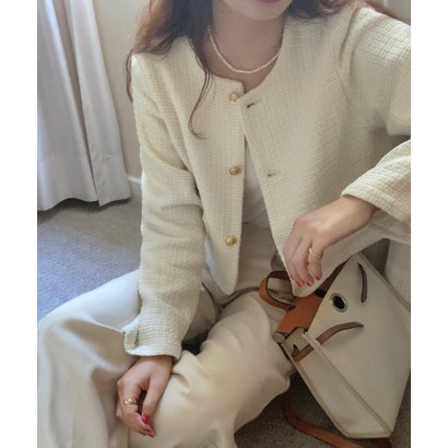 ラウアー LAUIR 金ボタンツイードジャケット (アイボリー)