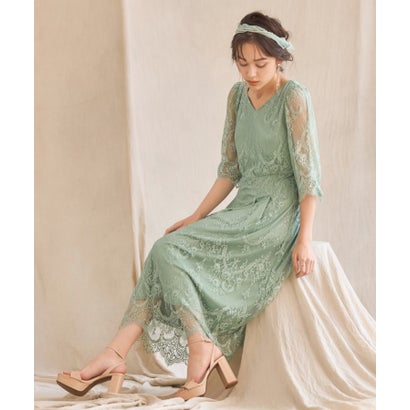 ドレスプラス DRESS+ ワンピース ドレス 総レース Aライン ミモレ丈 結婚式 披露宴 パーティードレス ..