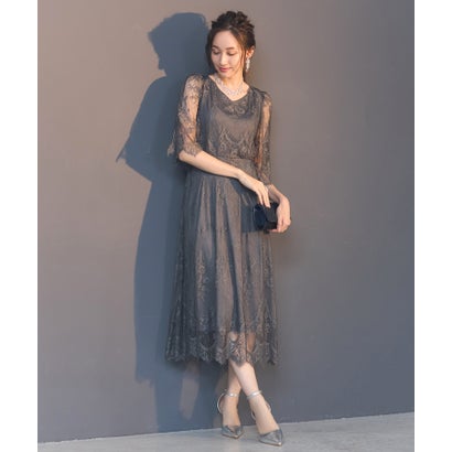 ドレスプラス DRESS+ ワンピース ドレス 総レース Aライン ミモレ丈 結婚式 披露宴 パーティードレス (チャコール) ドレスプラス DRESS+ ワンピース ドレス 総レース Aライン ミモレ丈 結婚式 披露宴 パーティードレス (チャコール)