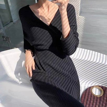 フォースメント Forcement カシュクールニットワンピ (ブラック)