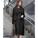 フロリア Flolia 【自宅で洗える】ノーカラージャケット&コクーンワンピースの2点セットアップセレモニースーツ (ブラック)