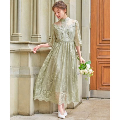 ガール GIRL 総レースハイネックスカラップフレアロング丈結婚式ワンピースドレス (ライトグリーン) ガール GIRL 総レースハイネックスカラップフレアロング丈結婚式ワンピースドレス (ライトグリーン)