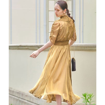ガール GIRL シフォンシャーリングハイネックフレアロング丈結婚式ワンピースドレス (マスタード) ガール GIRL シフォンシャーリングハイネックフレアロング丈結婚式ワンピースドレス (マスタード)