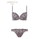 アモスタイル バイ トリンプ AMOSTYLE BY Triumph 3/4カップブラ ブラ&ショーツセット フラワーアレンジメント266 E【返品不可商品】 (グレー)