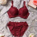 パリーゼ Palissee【EFカップ】【脇高】カシュクールレース 3/4カップブラ&ショーツ【返品不可商品】 (ワイン)