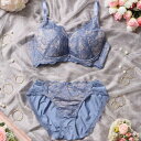 パリーゼ Palissee【EFカップ】【脇高】カシュクールレース 3/4カップブラ&ショーツ【返品不可商品】 (ブルー)
