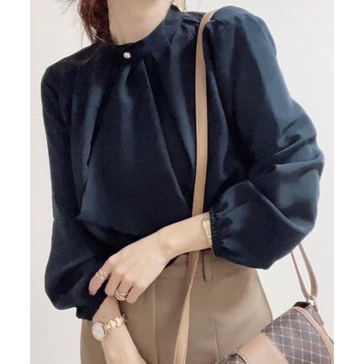 アクアガレージ aquagarage ボウタイブラウス 黒 ブラウス ボウタイ （無地：ネイビー）のサムネイル