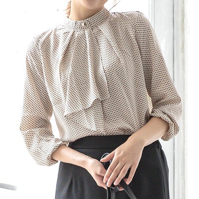 アクアガレージ aquagarage ボウタイブラウス 黒 ブラウス ボウタイ （レトロ柄：ホワイト）のサムネイル