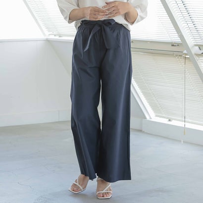 アクアガレージ aquagarage リネン ワイド パンツリボンベルト付き (ネイビー)